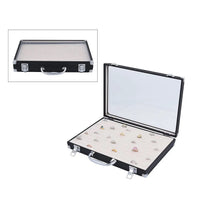 Black Faux Leather Velvet Interior Ring Jewelry Box with Steel Color Lock and Handle (13.8"x9.4"x2")