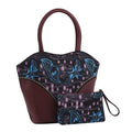 Set of 2 Wine Red and Floral Pattern Nylon, Faux Leather Tote Bag and Clutch - Sticky add to cart bar