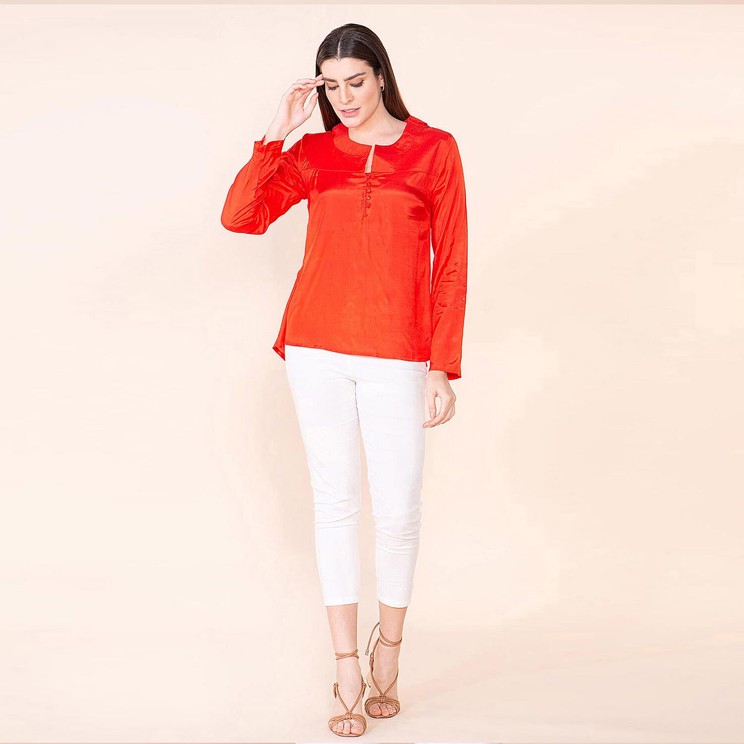 TAMSY Yellow 100% Shenton Long Sleeve V-neck Top - L