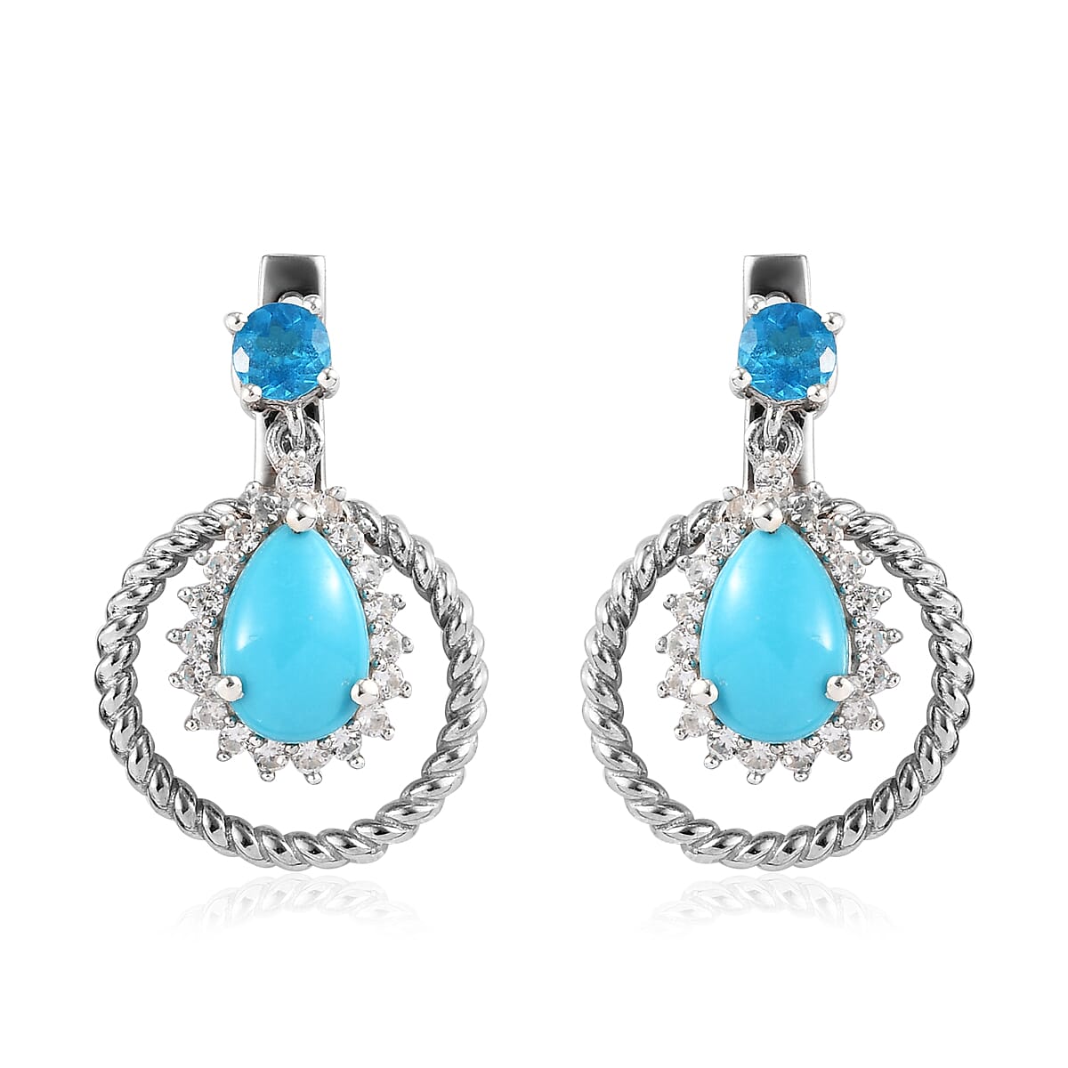 Sleeping Beauty Turquoise and Multi Gemstone Earrings in Platinum Over Sterling Silver 3.35 ctw