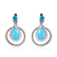 Sleeping Beauty Turquoise and Multi Gemstone Earrings in Platinum Over Sterling Silver 3.35 ctw
