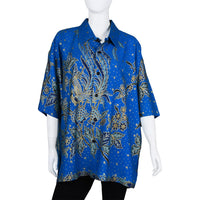 JOVIE Blue Peacock Motif Printed Batik Shirt - M