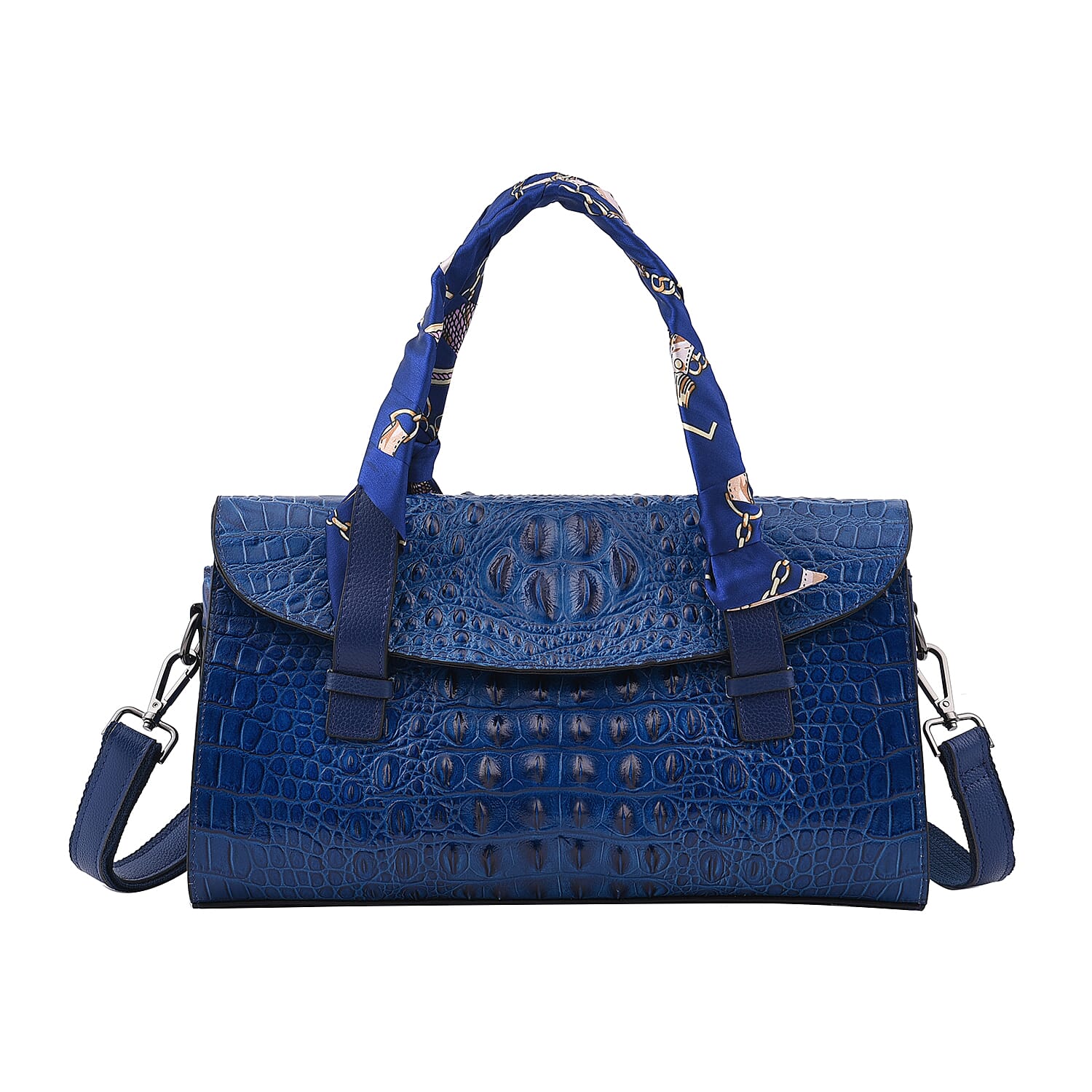 Black Crocodile Embossed Genuine Leather Convertible Bag (11.81"x3.94"x7.87") with Handle Drop and Shoulder Strap