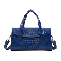 Black Crocodile Embossed Genuine Leather Convertible Bag (11.81"x3.94"x7.87") with Handle Drop and Shoulder Strap