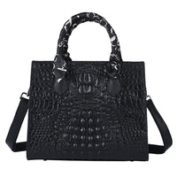 Black Croc-Embossed Genuine Leather Convertible Bag (11"x4"x9.5") with Handle Drop and Shoulder Strap