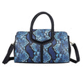 Black and Blue Snake Print Genuine Leather Convertible Tote Bag (12.2"x3.54"x7.09") with Handle Drop and Shoulder Strap - Sticky add to cart bar