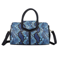 Black and Blue Snake Print Genuine Leather Convertible Tote Bag (12.2"x3.54"x7.09") with Handle Drop and Shoulder Strap