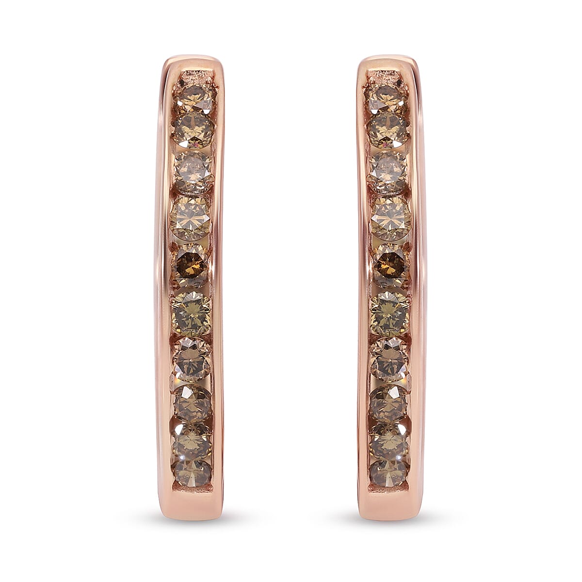 SGL Certified 10K Rose Gold Natural Champagne Diamond Inside Out Hoop Earrings 2.55 Grams 1.00 ctw