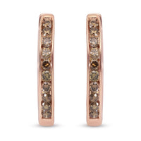 SGL Certified 10K Rose Gold Natural Champagne Diamond Inside Out Hoop Earrings 2.55 Grams 1.00 ctw