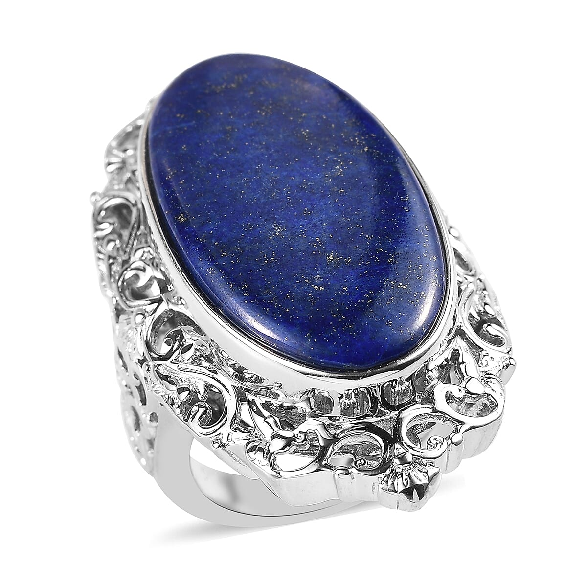Lapis Lazuli Solitaire Ring in Platinum Over Copper 23.35 ctw (1)