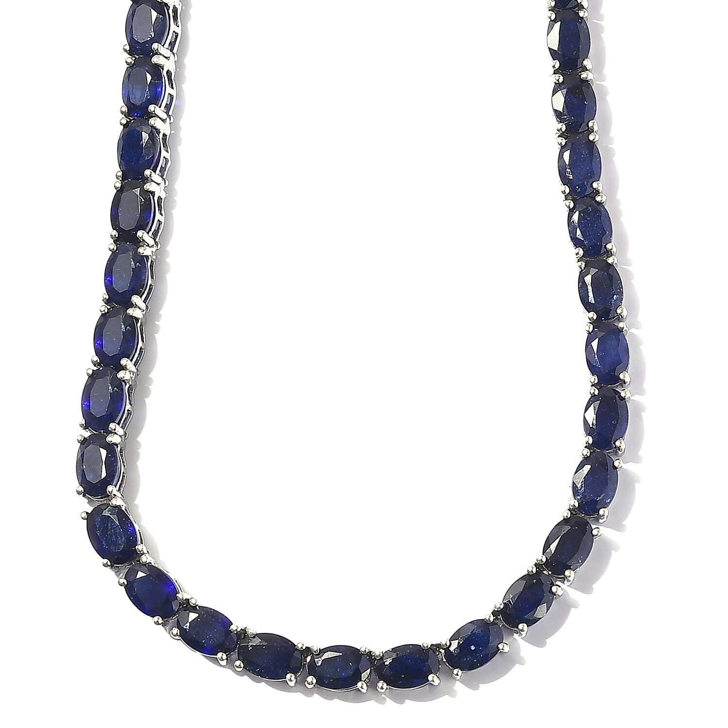 London Blue Topaz Tennis Necklace 18 Inches in Platinum Over Sterling Silver 23.35 Grams 52.25 ctw