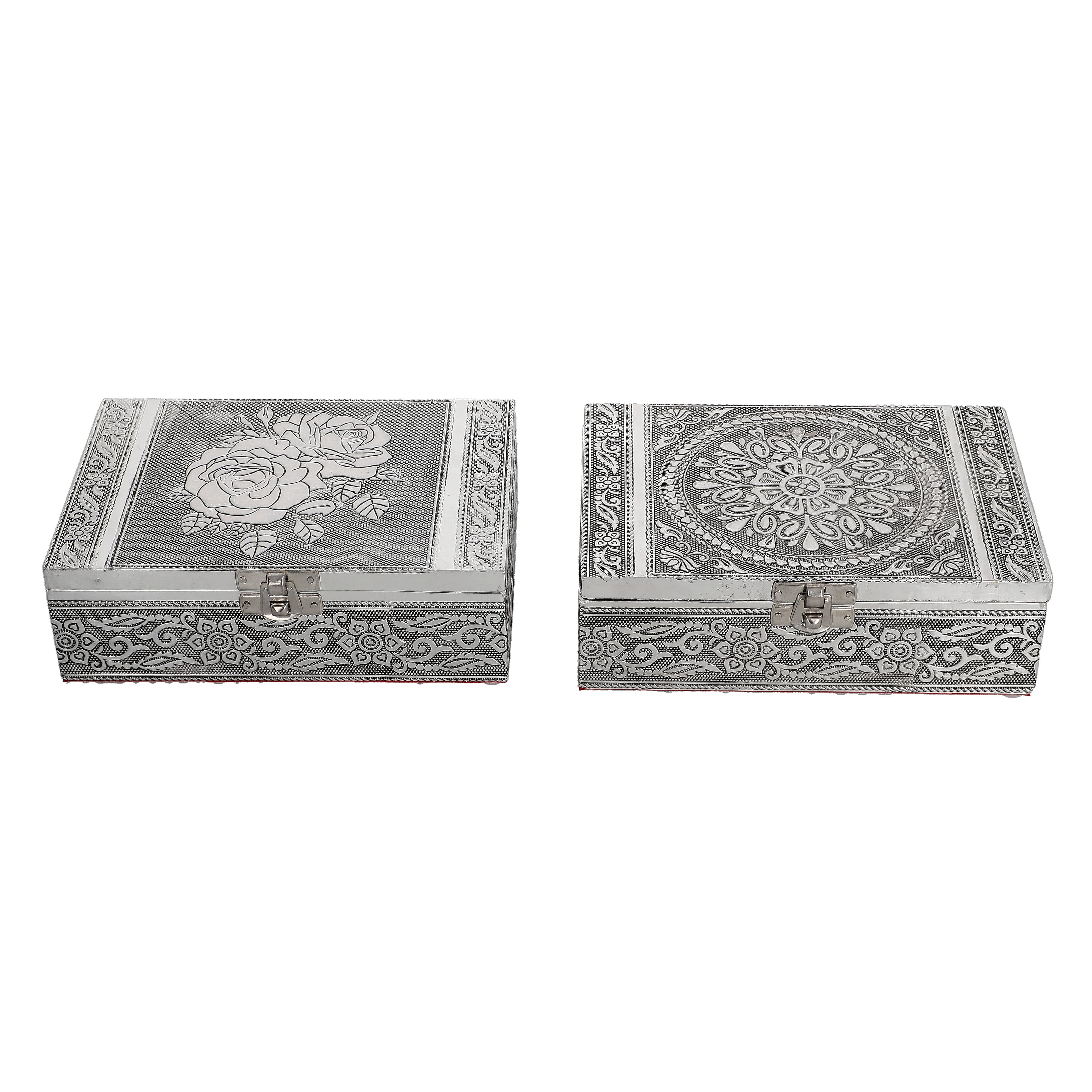 Set of 2 Aluminium Oxidized Horse Embossed Storage Box (7'x5')