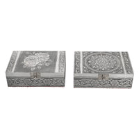 Set of 2 Aluminium Oxidized Horse Embossed Storage Box (7'x5')