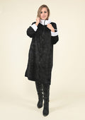 PASSAGE Black 100% Polyester Robe with Faux Fur Trim- One Size Missy (44"x48.5") - Sticky add to cart bar