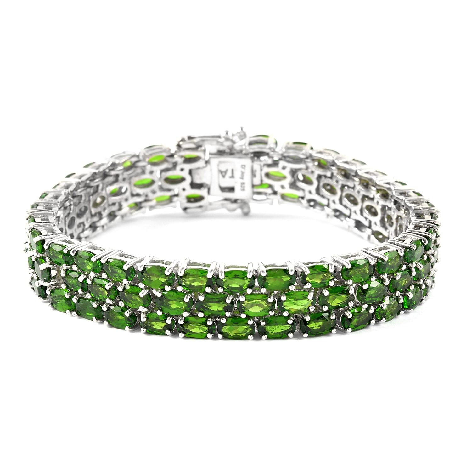 Natural Russian Diopside Three Row Bracelet in Platinum Over Sterling Silver (6.50 In) 23.15 Grams 22.30 ctw