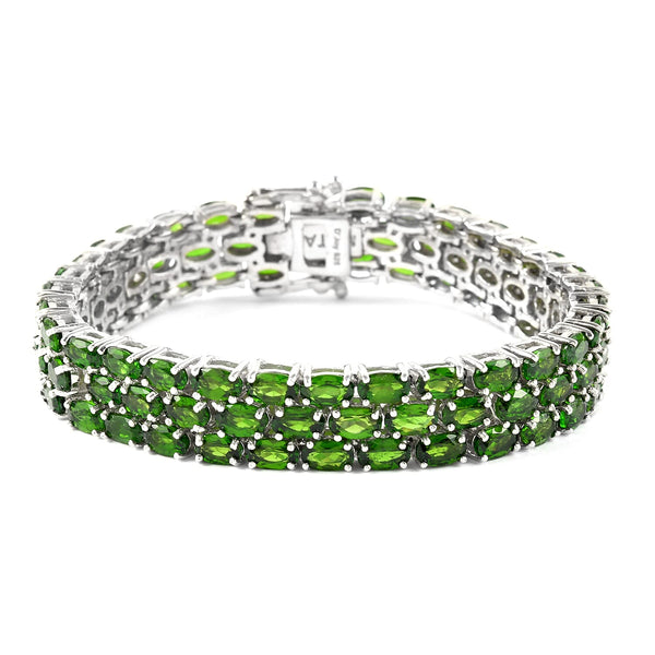 Natural Russian Diopside Three Row Bracelet in Platinum Over Sterling Silver (6.50 In) 23.15 Grams 22.30 ctw - Product card gallery slide 1 (10176823853369)