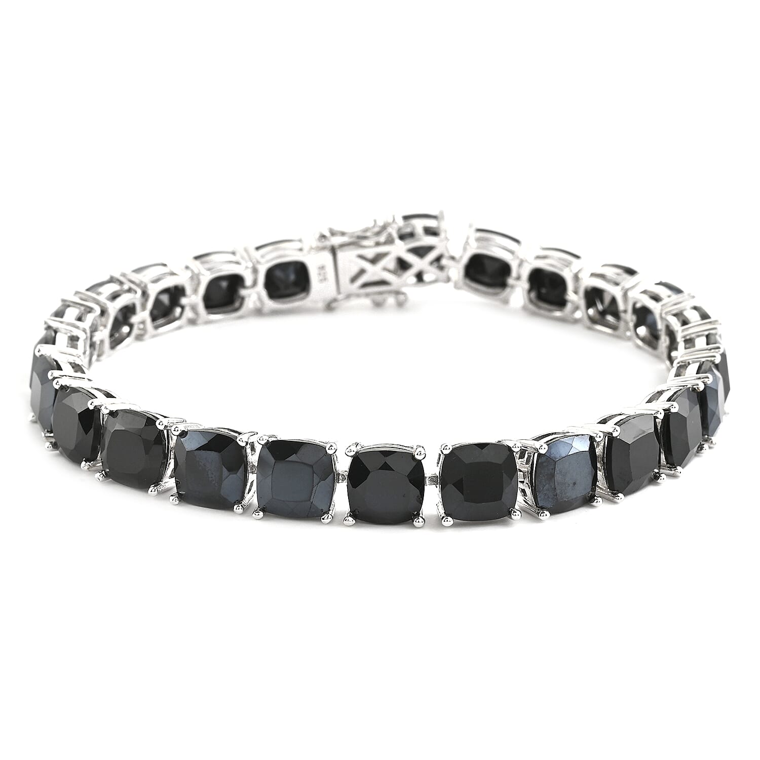 Thai Black Spinel Tennis Bracelet in Sterling Silver (8.00 In) 22.40 Grams 3.10 ctw