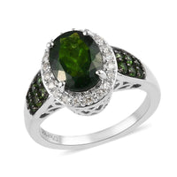 Natural Chrome Diopside and Natural White Zircon Ring in Platinum Over Sterling Silver (Size 7.0) 2.60 ctw
