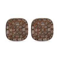 Natural Champagne Diamond Stud Earrings in Rhodium and Vermeil Rose Gold Over Sterling Silver 0.50 ctw