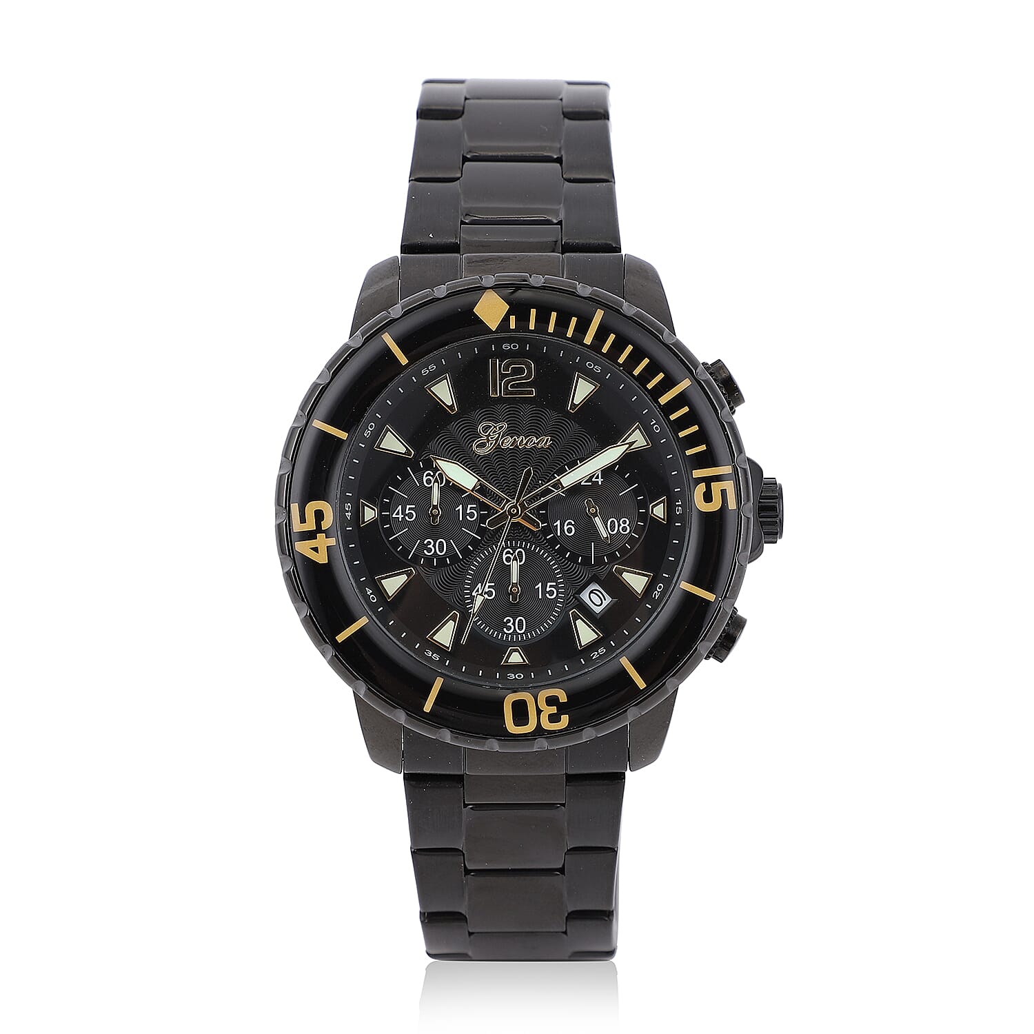 GENOA Multi-Functional Quartz Movement Watch with Black Dial & ION Plated Black Stainless Steel Strap