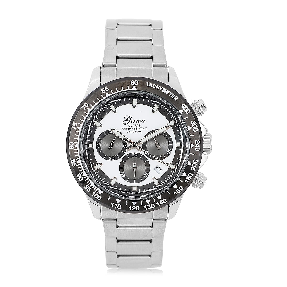 GENOA Multi-Functional Quartz Movement Watch with White Dial & Stainless Steel Strap (44 mm)