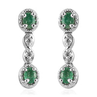 AAA Kagem Zambian Emerald and Zircon Dangle Earrings in Platinum Over Sterling Silver 0.80 ctw
