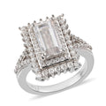 Moissanite Double Halo Ring in Platinum Over Sterling Silver (Size 10.0) 2.90 ctw - Sticky add to cart bar