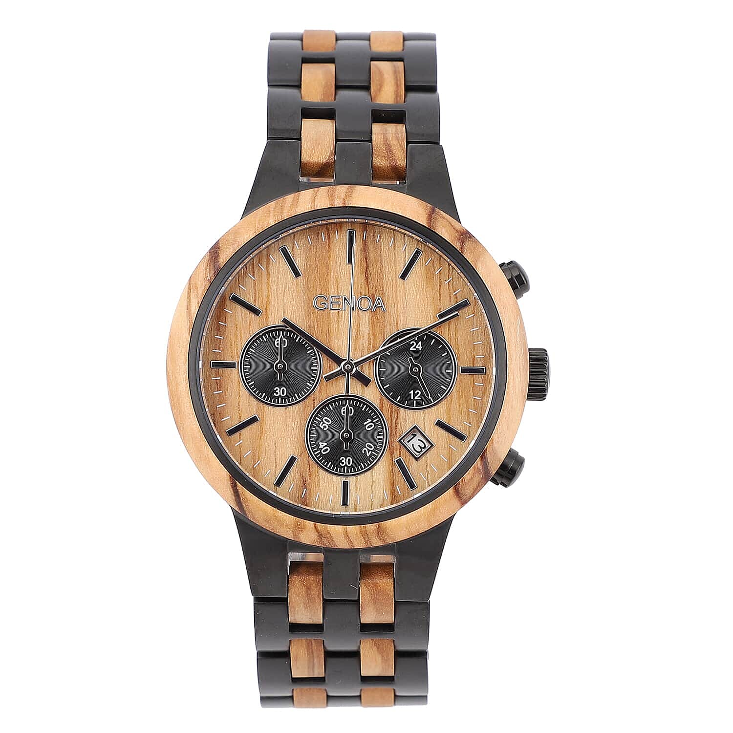GENOA Japanese Movement Multi Function Key Watch with Stainless Steel Strap with Olive and Steel Back