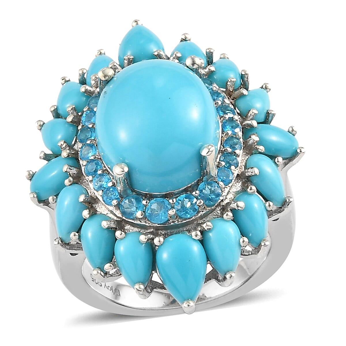 Natural Arizona Sleeping Beauty Turquoise and Malgache Neon Apatite Cocktail Ring in Platinum Over Sterling Silver (Size 10.0) 7.50 ctw