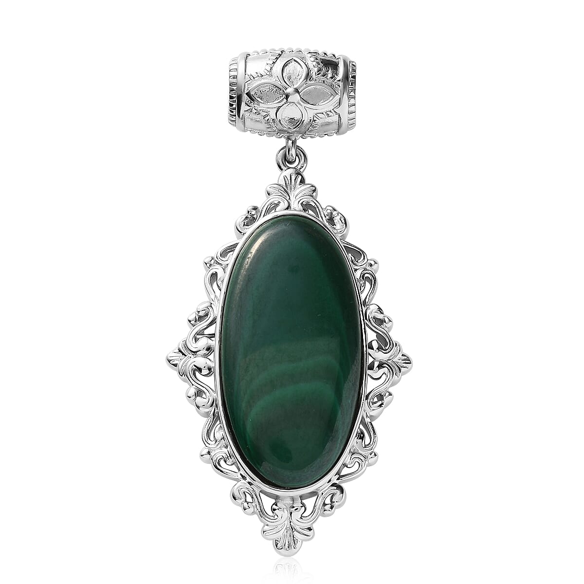 African Malachite Solitaire Pendant in Platinum Over Copper with Magnet 27.50 ctw