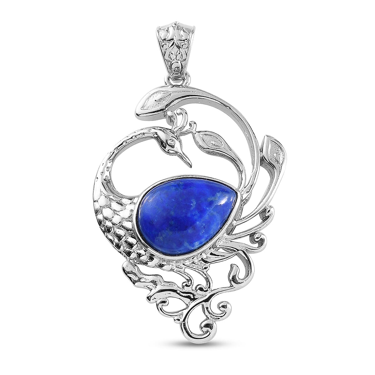 Lapis Lazuli Peacock Pendant in Platinum Over Copper with Magnet 5.75 ctw