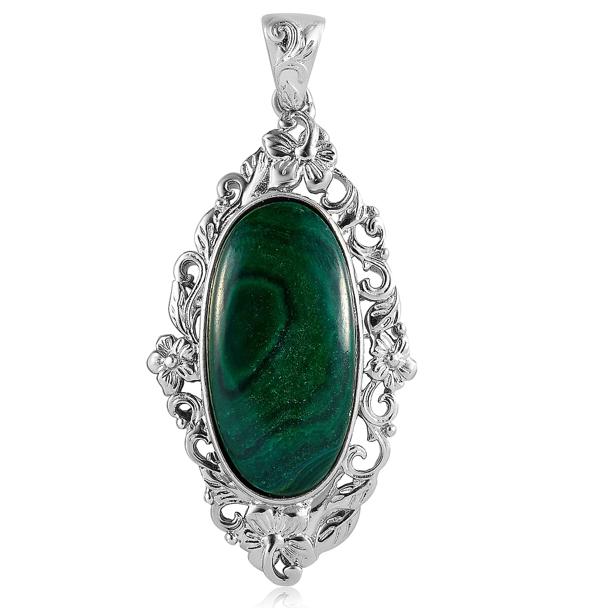 African Malachite Solitaire Pendant in Platinum Over Copper with Magnet 27.40 ctw