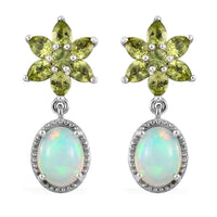Ethiopian Welo Opal, Peridot Dangle Earrings in Platinum Over Sterling Silver 5.10 ctw