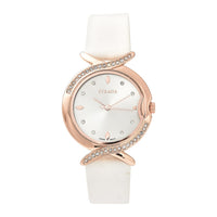 STRADA Austrian Crystal Japanese Movement Watch with Black Faux Leather Strap and Stainless Steel Back