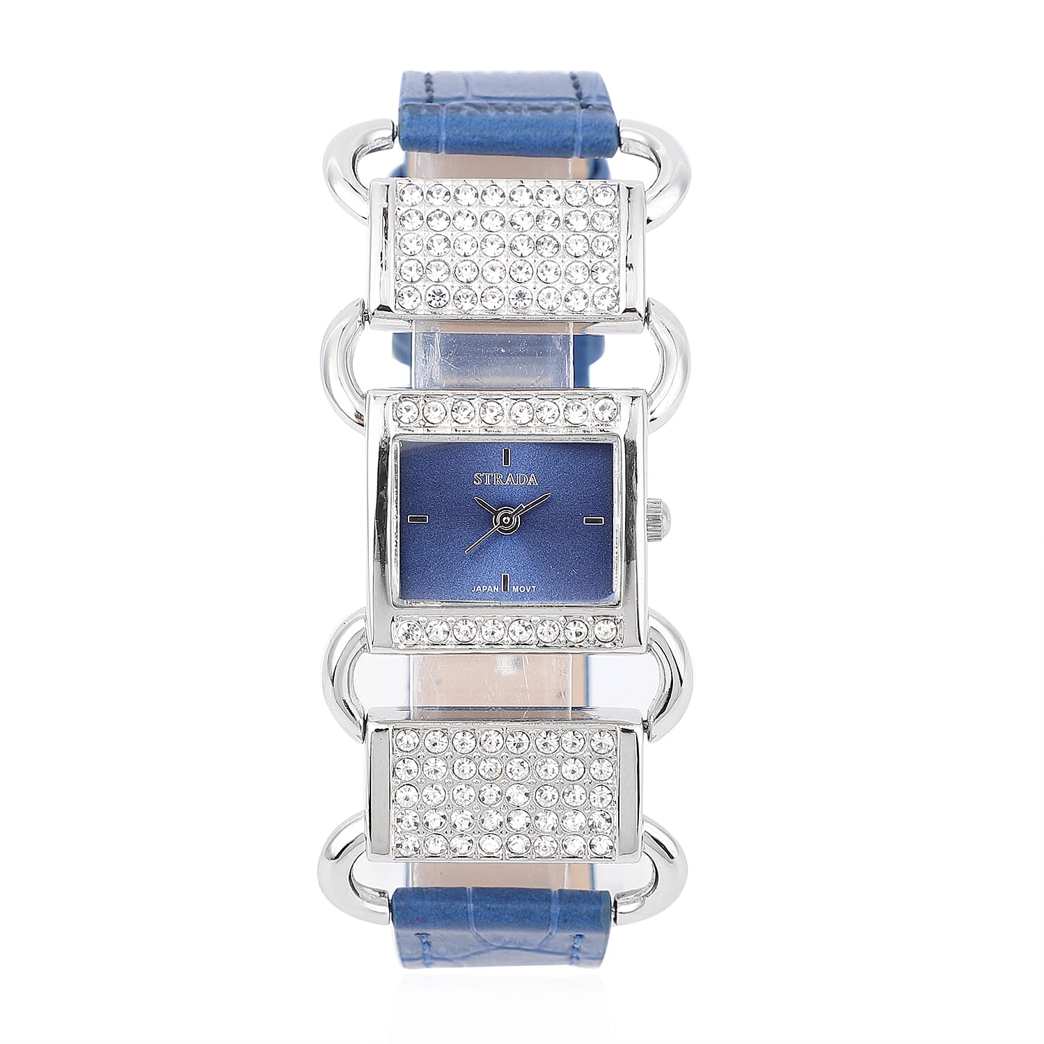 STRADA 10th ANNIVERSARY SPECIAL Austrian Crystal Japanese Movement Watch with Sapphire Blue Faux Leather Band