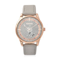 STRADA Pink Austrian Crystal Japanese Movement White Bee Pattern Dial Watch with Gray Faux Leather Strap and Stainless Steel Back - Sticky add to cart bar