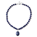 Lapis Lazuli Beaded Necklace 18 Inches with Elongated Matching Pendant in Silvertone 180.50 ctw - Sticky add to cart bar