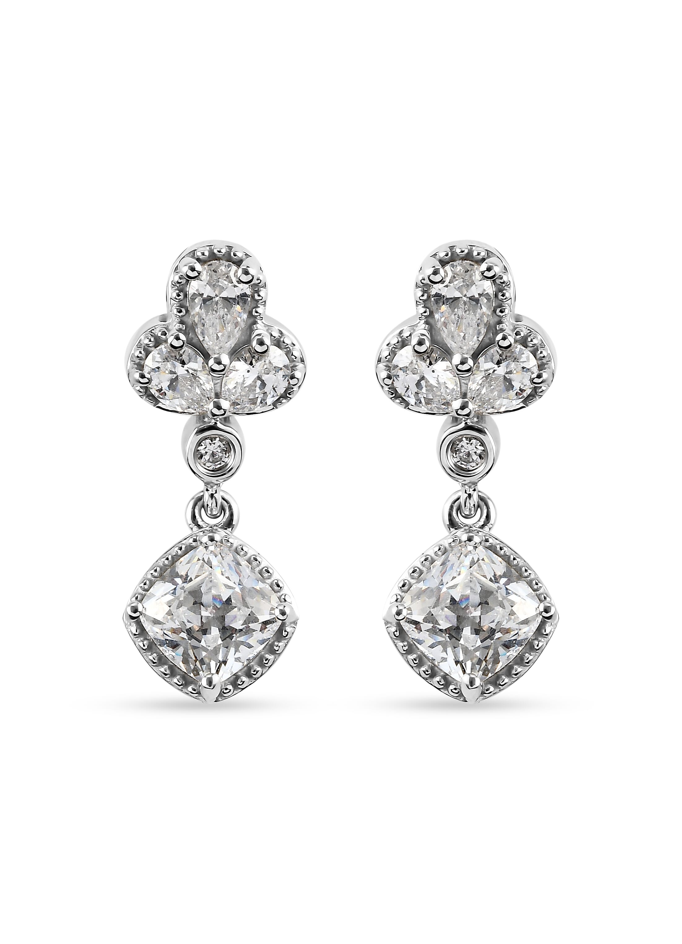 Lustro Stella Made with Finest CZ Dangle Earrings in Platinum Over Sterling Silver 5.75 ctw