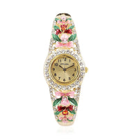 STRADA Multi Color Austrian Crystal Japanese Movement Flower Pattern Bangle Watch in Goldtone (23.87mm) (6.50 in) 3.75 ctw