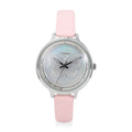 STRADA White Austrian Crystal Japanese Movement Butterfly Pattern Watch with Pink Faux Leather Strap 0.06 ctw - Sticky add to cart bar