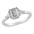 LUSTRO STELLA Platinum Over Sterling Silver 3 Stone Ring (Size 9.0) Made with Zirconia (Oct 7x5 mm) from Swarovski 2.60 ctw - Sticky add to cart bar