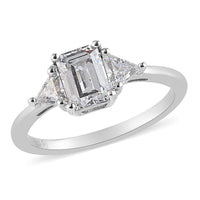 LUSTRO STELLA Platinum Over Sterling Silver 3 Stone Ring (Size 9.0) Made with Zirconia (Oct 7x5 mm) from Swarovski 2.60 ctw