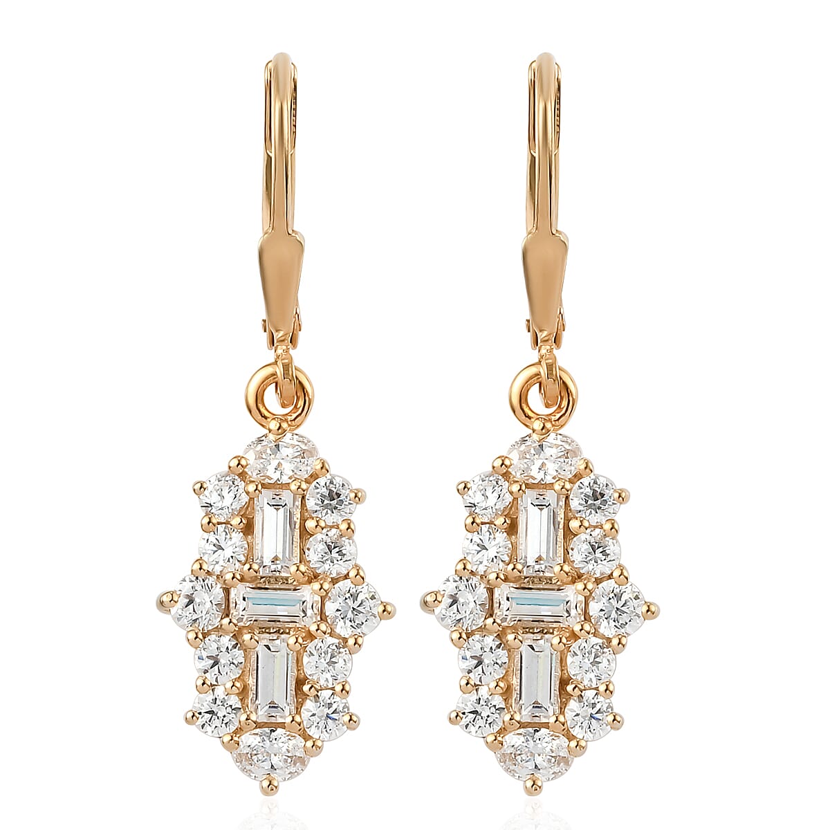 Lustro Stella Made with Finest CZ Lever Back Earrings in Vermeil Yellow Gold Over Sterling Silver 3.75 ctw