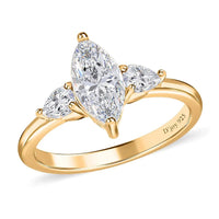 Moissanite (Mrq 10x5 mm) 3 Stone Ring in Vermeil YG Over Sterling Silver (Size 9.0) 1.30 ctw