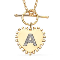 Natural White Zircon Initial A Heart Toggle Clasp Pendant Necklace (18 Inches) in Vermeil YG Over Sterling Silver 0.10 ctw