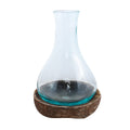 Designer Inspired Artisan Commissioned Bali Handblown Molten Glass Vase with Wooden Base - Sticky add to cart bar