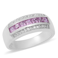 Pink Sapphire and White Zircon 1.15 ctw Ring in Platinum Over Sterling Silver (Size 8.0)