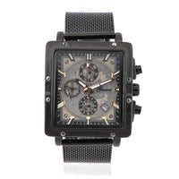 GENOA Six-Pin Multifunctional Movement Watch in ION Plated Black Over Stainless Steel Mesh Strap