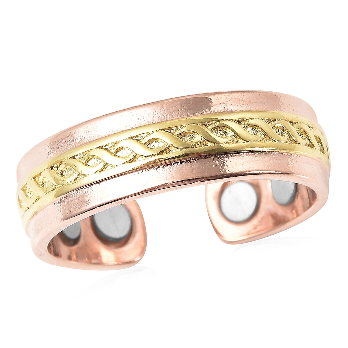 Twisted Rope Texture Adjustable Open Magnetic Ring in Dualtone