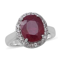 Niassa Ruby and White Zircon 7.75 ctw Ring in Platinum Over Sterling Silver (Size 5.5)